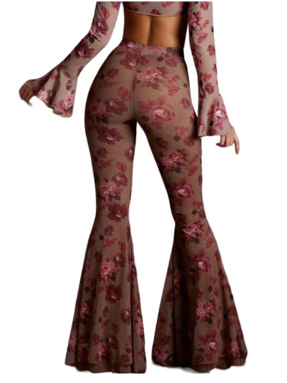 Floral Overlay Pants in Rose Pink and Taupe - Picture 6 of 11